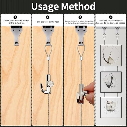 8PCS Picture Rail Hanging System Kit(6.56FT) Adjustable Picture Hanging Wire Set with Sturdy Cord and Rail Hooks with knob for Gallery Art Exhibition Display in Saudi Arabia
