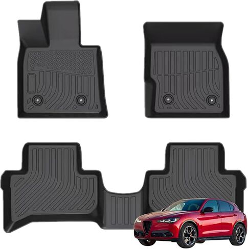 سجادات أرضية Priprilod تناسب Alfa Romeo Stelvio 2018-2024 متوافقة مع Stelvio Quadrifoglio 2018-2024، بطانات أرضية TPE حامية لجميع الأحوال الجوية، سجادات سيارة مناسبة حسب الطلب ومضادة للانزلاق in Kuwait