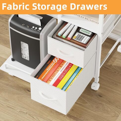 YAOHUOO Printer Stand with Power Outlet/Fabric Drawers, Printer Cabinet with Storage Shelf and Rolling Shredder Stand, Printer Table for Home Office, 22.8"×15" White in Saudi Arabia