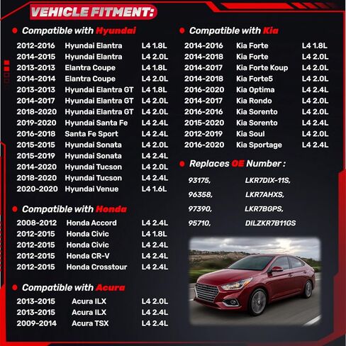 شمعات إيريديوم سبارك 4 عبوات متوافقة مع هوندا CR-V Civic Accord Crosstour، Hyundai Elantra Sonata Santa Fe Tucson، Kia Optima Forte Rondo Soul، Acura ILX TSX، يستبدل 93175، LKR7DIX-11S in Kuwait