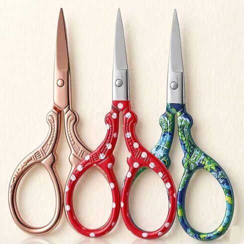 3-Pack Embroidery Scissors Set - Stainless Steel Stork Scissors with Sharp Blades | Vintage Craft Scissors for Sewing, Cross Embroidery, Embroidery, and Fabric Cutting (Rose Gold/Red/Green) in Kuwait