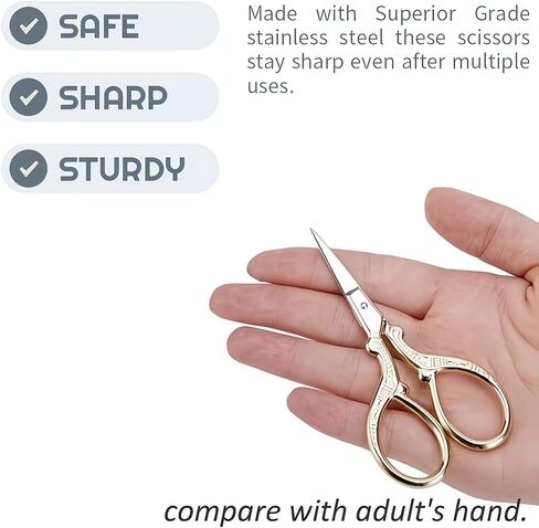 3-Pack Embroidery Scissors Set - Stainless Steel Stork Scissors with Sharp Blades | Vintage Craft Scissors for Sewing, Cross Embroidery, Embroidery, and Fabric Cutting (Rose Gold/Red/Green) in Kuwait