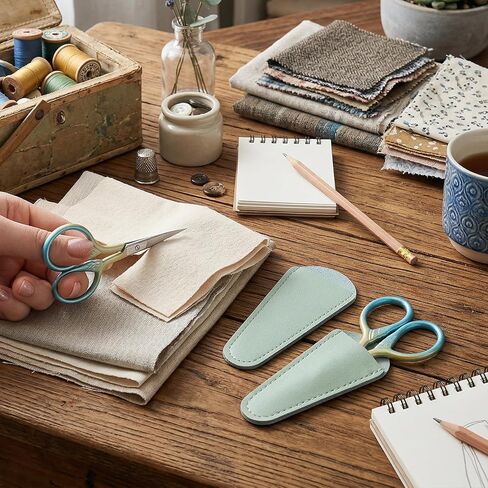2 PCS Eyebrow Scissors for Women with Leather Sheaths, 3.6inch Stainless Steel Small Precision Scissorss Professional Grooming Mini Scissors Set for Nose Eyebrow Beard Trimming Personal Care, Sewing in Kuwait