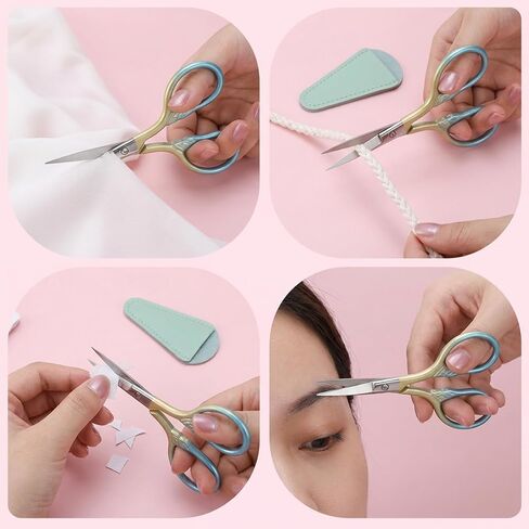 2 PCS Eyebrow Scissors for Women with Leather Sheaths, 3.6inch Stainless Steel Small Precision Scissorss Professional Grooming Mini Scissors Set for Nose Eyebrow Beard Trimming Personal Care, Sewing in Kuwait