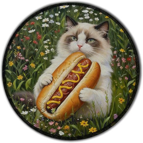 Funny Hotdog Black Cat Mouse Pad with Stitched Edge Non-Slip, Black Cat Gifts, Vintage Whimsical Kitten Wildflower Mouse Mat for Computer Laptop Home Office Desk Accessories 8.6x8.6 in in Saudi Arabia