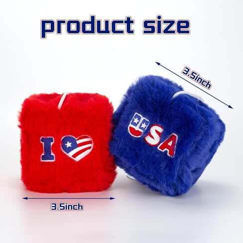 4th of July Fuzzy Dice for Car Rear View Mirror, Patriotic Decorations Plush Hanging Dice, Embroidered I Love USA Design, Red White and Blue Car Accessories for Indoor Outdoor Decor Pair in Saudi Arabia