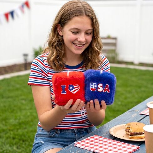 4th of July Fuzzy Dice for Car Rear View Mirror, Patriotic Decorations Plush Hanging Dice, Embroidered I Love USA Design, Red White and Blue Car Accessories for Indoor Outdoor Decor Pair in Saudi Arabia
