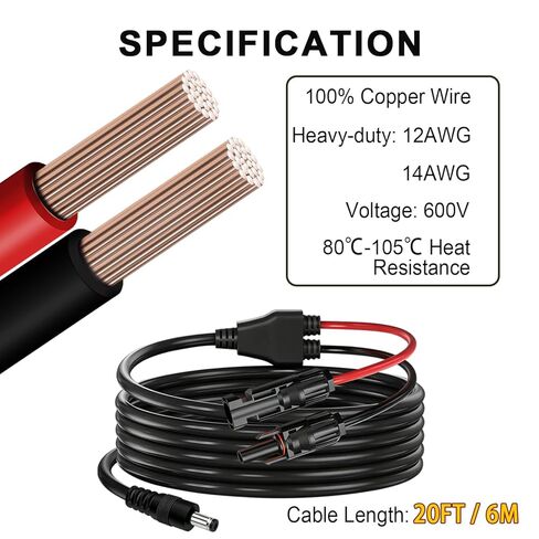 12+14AWG Solar Panel Cable for Jackery, 7FT M-C-4 to DC5521 with DC 8mm/ 5.5x2.5mm/ 3.5x1.35mm Compatible with Jackery,BLUETTI,Anker,GRECELL,Goal Zero Yeti Portable Power Station in Saudi Arabia