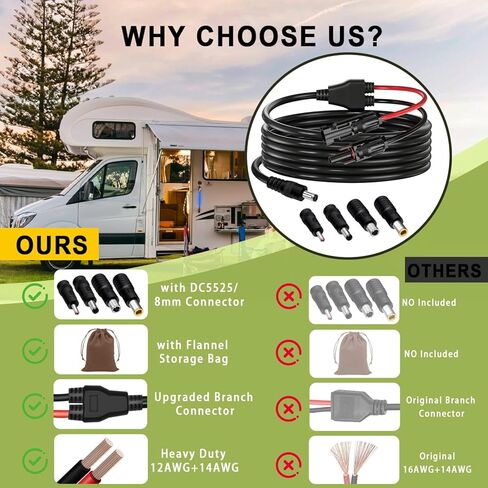 12+14AWG Solar Panel Cable for Jackery, 7FT M-C-4 to DC5521 with DC 8mm/ 5.5x2.5mm/ 3.5x1.35mm Compatible with Jackery,BLUETTI,Anker,GRECELL,Goal Zero Yeti Portable Power Station in Saudi Arabia