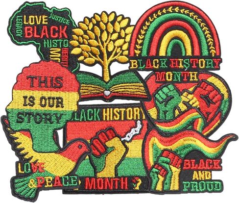 8PCS Black History Month Iron on Patches Set, Africa Map Raised Fist Peace Dove Love Justice Equality Embroidered Appliques for Clothing, Jackets, Hats, Backpacks in Kuwait