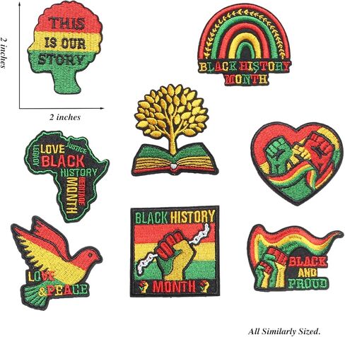 8PCS Black History Month Iron on Patches Set, Africa Map Raised Fist Peace Dove Love Justice Equality Embroidered Appliques for Clothing, Jackets, Hats, Backpacks in Kuwait
