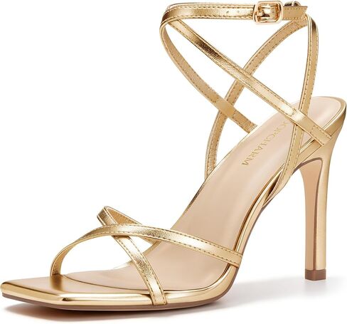 Women's Strappy Stiletto Heels Square Toe Ankle Strap Sandals | 3.75 Inch High Heels with Adjustable Ankle Strap for Wedding, Party, Evening and Special Occasion Wear in Saudi Arabia