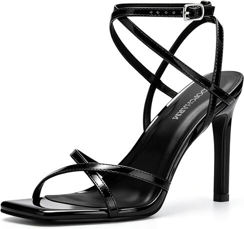 Women's Strappy Stiletto Heels 3.75 Inch Square Toe High Heel Sandals with Adjustable Ankle Wrap Party Shoes for Wedding Events in Saudi Arabia