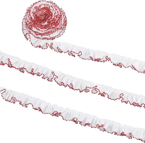 5.47 Yards 1.13 Inch White Red Chiffon Ruffle Trim Gathered Ruffled Edge Lace Trimming Pleated Applique Fabric Ribbon for Sewing Making Crafts Wedding Dresses Clothes Bridal Costumes DIY in Kuwait