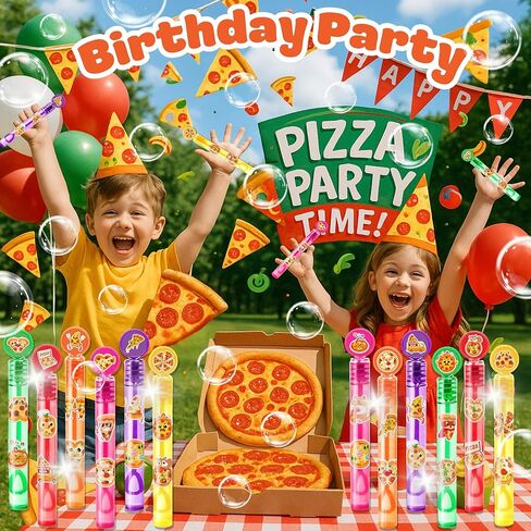 Pizza Party Favors for Kids - 24PCS Cute Food Bubble Wands Fun Food Theme Birthday Party Supplies Goodie Bag Fillers Classroom Rewards in Saudi Arabia