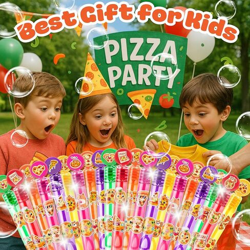 Pizza Party Favors for Kids - 24PCS Cute Food Bubble Wands Fun Food Theme Birthday Party Supplies Goodie Bag Fillers Classroom Rewards in Saudi Arabia