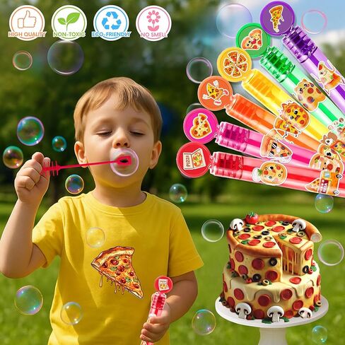 Pizza Party Favors for Kids - 24PCS Cute Food Bubble Wands Fun Food Theme Birthday Party Supplies Goodie Bag Fillers Classroom Rewards in Saudi Arabia