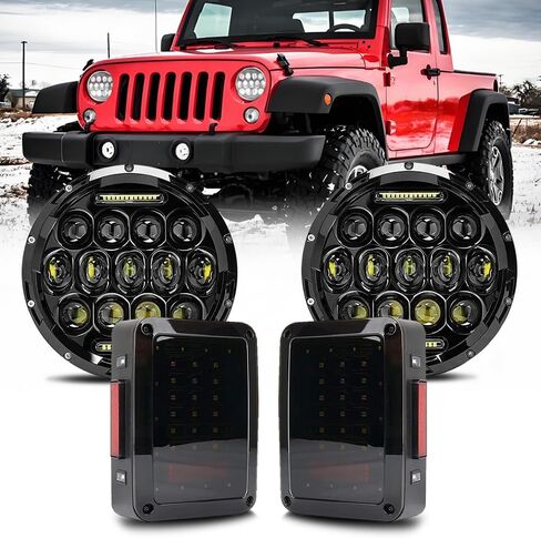 Jeep JK Tail Lights,Jeep JK LED Tail Lights, Smoke Lens Rear Brake Lights with Turn Signal & Reverse Backup Light, Plug & Play Replacement for Jeep Wrangler JK JKU 2007–2018 (Smoke) in Kuwait