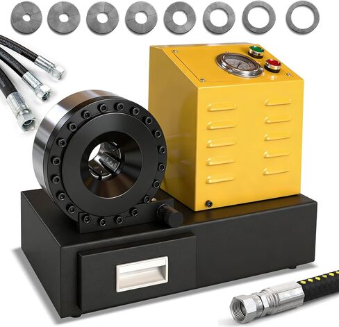 Electric 110V Portable Hose Crimper with 8 Dies - Hydraulic Crimping Machine for 1/4" to 1" Hose Diameter, Compatible with Hydraulics, Automotive AC Lines, Agricultural & Excavator Equipment in Kuwait