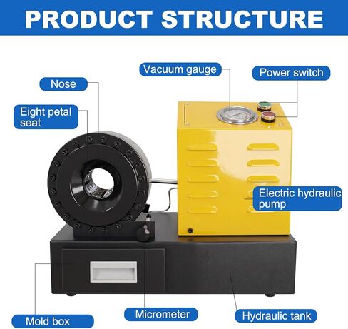 Electric 110V Portable Hose Crimper with 8 Dies - Hydraulic Crimping Machine for 1/4" to 1" Hose Diameter, Compatible with Hydraulics, Automotive AC Lines, Agricultural & Excavator Equipment in Kuwait