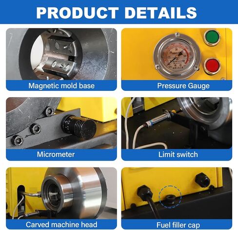 Electric 110V Portable Hose Crimper with 8 Dies - Hydraulic Crimping Machine for 1/4" to 1" Hose Diameter, Compatible with Hydraulics, Automotive AC Lines, Agricultural & Excavator Equipment in Kuwait