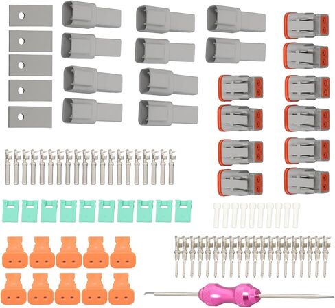 kimllier 10 Set DT Series 2-Pin Connector Kit with Tool – 16 Gauge Stamped Terminals Fits 14-18 AWG for Reliable Electrical Connections in Kuwait
