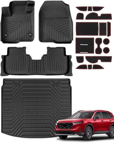 سجادات أرضية لسيارة Honda CR-V 2023 2024 2025 2026 (تشمل الهجين)، بطانات أرضية وبطانات مخصصة لجميع الأحوال الجوية، 21 قطعة من الملحقات الداخلية مع حصيرة حامل الأكواب، وسادات فتحة الباب، وحماية مطاطية مضادة للانزلاق in Kuwait