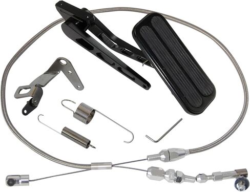 Universal Aluminum Gas Pedal and 24" Stainless Steel Throttle Cable Bracket Spring Kit Hot Rod for Chevy Ford Black in Saudi Arabia