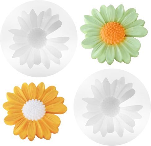 2 Pcs Daisy Flower Molds, 3D Fondant Chocolate Cake Cupcake Topper Decoration Mold, DIY Candle Soap Wax Epoxy Resin Concrete Casting Polymer Clay Craft in Saudi Arabia