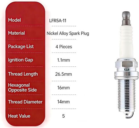 4-Pack LFR5A-11 Spark Plugs, Stock # 6376, Copper Core, 14mm Hex, 0.043" Gap, OE-Spec Match Replacement for NGK LFR5A-11 6376 in Saudi Arabia