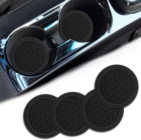 Car Cup Holder Coasters, Dustproof Automotive Interior Accessories Mat,2.75 Inch Non-Slip Insert Water Bottle Holder Pads, Universal for Vehicles, Trucks, RVs and More (Black/Pink, 4PCS) in Kuwait