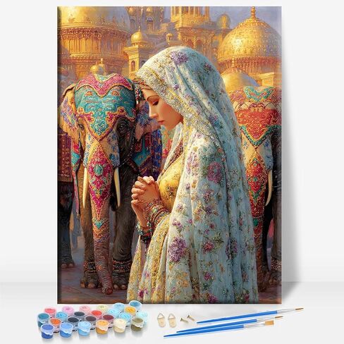 Aeontinity Krishna India Framed Canvas DIY Paint by Numbers Kit Bar Cafe Cave Home Room Wall Bathroom Porch Patio Decor Gift, 16 x 12 Inch in Saudi Arabia