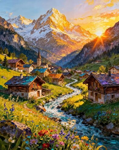 AWLNKMC Sunrise Mountain House Paint by Numbers for Adults, DIY Paint by Numbers Kits for Adults Beginners Without Frame, Acrylic Paint on Canvas Painting Kits for Home Decor 16x20 Inch in Saudi Arabia