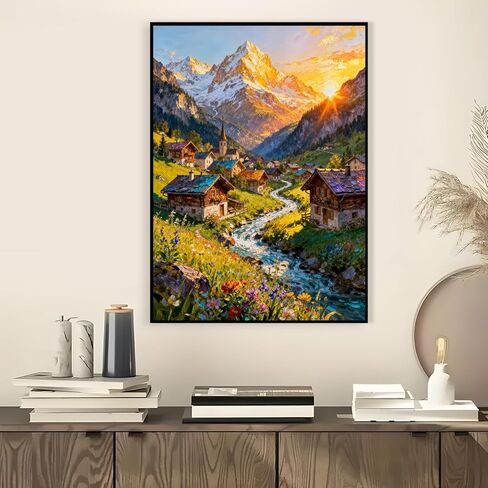 AWLNKMC Sunrise Mountain House Paint by Numbers for Adults, DIY Paint by Numbers Kits for Adults Beginners Without Frame, Acrylic Paint on Canvas Painting Kits for Home Decor 16x20 Inch in Saudi Arabia