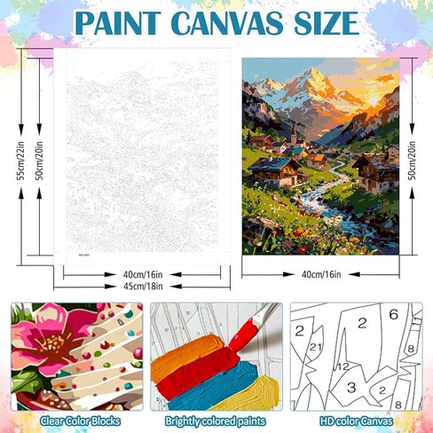 AWLNKMC Sunrise Mountain House Paint by Numbers for Adults, DIY Paint by Numbers Kits for Adults Beginners Without Frame, Acrylic Paint on Canvas Painting Kits for Home Decor 16x20 Inch in Saudi Arabia
