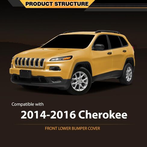 CNNELL Front Lower Bumper Cover Compatible with Jeep Cherokee Latitude Plus 2018, Fit Jeep Cherokee 2014-2018, w/o Tow Hook Hole, w/o Parking Aid Sensor Holes, w/o License Plate Provision 68203213AA in Kuwait
