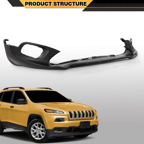 CNNELL Front Lower Bumper Cover Compatible with Jeep Cherokee Latitude Plus 2018, Fit Jeep Cherokee 2014-2018, w/o Tow Hook Hole, w/o Parking Aid Sensor Holes, w/o License Plate Provision 68203213AA in Kuwait