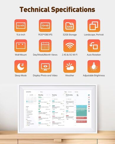 15.6 Inches Smart Digital Calendar, Electronic Starlight Calendar Wall Touch Screen, Wall/Desk Mountable, Two-Way Sync with Online Calendars, Family Schedule, Chore & Meal Planner, Photo Display in Saudi Arabia