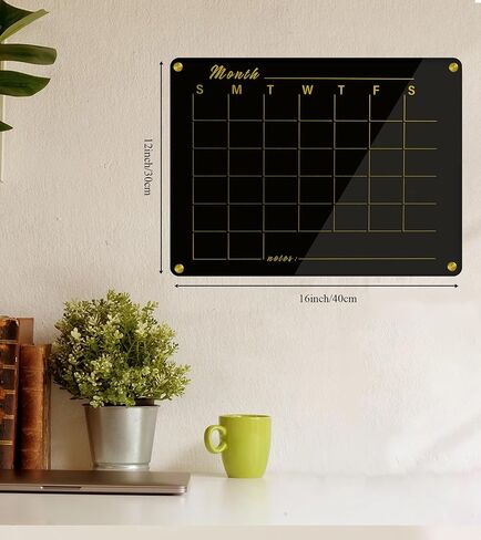Black Acrylic Calendar Whiteboard for Wall,16’’x12’’,Dry Erase Calendar for Home,Office in Saudi Arabia