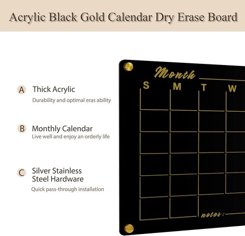 Black Acrylic Calendar Whiteboard for Wall,16’’x12’’,Dry Erase Calendar for Home,Office in Saudi Arabia