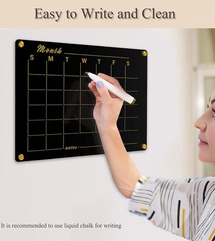 Black Acrylic Calendar Whiteboard for Wall,16’’x12’’,Dry Erase Calendar for Home,Office in Saudi Arabia