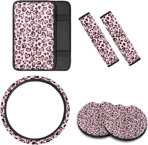 Blue Marble Pattern 6 Pcs Car Accessories Set Comfortable Steering Wheel Cover Vehicle Seat Belt Covers Car Armrest Cover Coaster Universal Fit for SUV Truck in Saudi Arabia