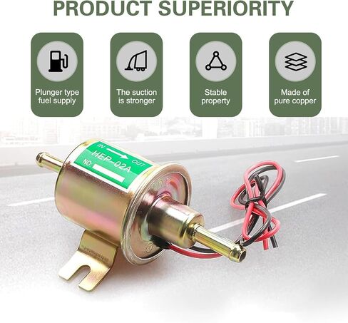 Electric Fuel Pump, 12V Low Pressure Fuel Transfer Pump, HEP-02A Automotive Gas Line Replacement, Fit for Cars, Boats, Carburetor, Trucks, Lawnmower and Generators (Gold) in Saudi Arabia