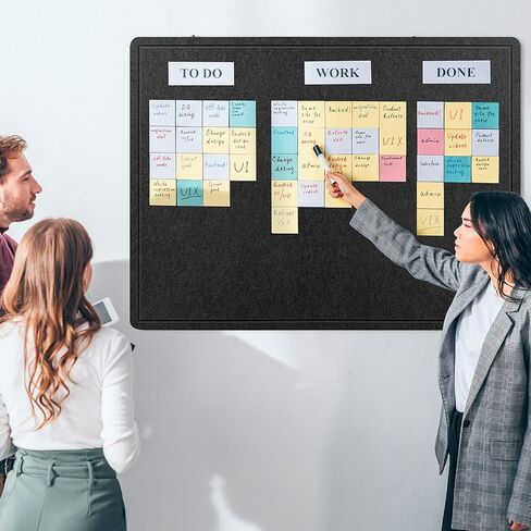 AKTOP Bulletin Board, 24" x 16" Foldable Felt Notice Pin Board for Wall, Decorative CorkBoard Photo Display Board with Self-Adhesive Tape, Vision Board Cork Board Alternative with 25 Pushpins - Black in Saudi Arabia
