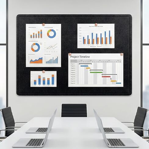 AKTOP Bulletin Board, 24" x 16" Foldable Felt Notice Pin Board for Wall, Decorative CorkBoard Photo Display Board with Self-Adhesive Tape, Vision Board Cork Board Alternative with 25 Pushpins - Black in Saudi Arabia