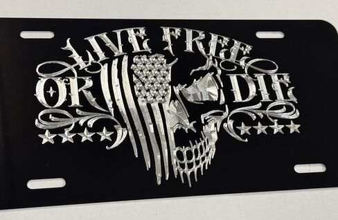 US Flag Live Free OR DIE Skull Patriotic Car Tag Diamond Etched License Plate, Black in Saudi Arabia
