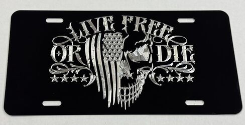 US Flag Live Free OR DIE Skull Patriotic Car Tag Diamond Etched License Plate, Black in Saudi Arabia