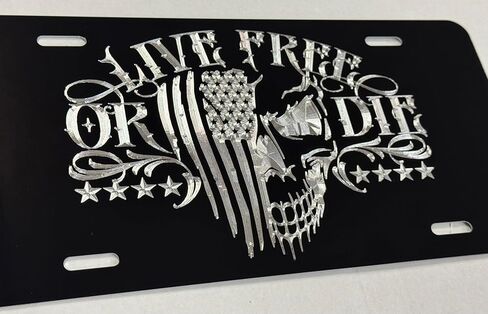 US Flag Live Free OR DIE Skull Patriotic Car Tag Diamond Etched License Plate, Black in Saudi Arabia