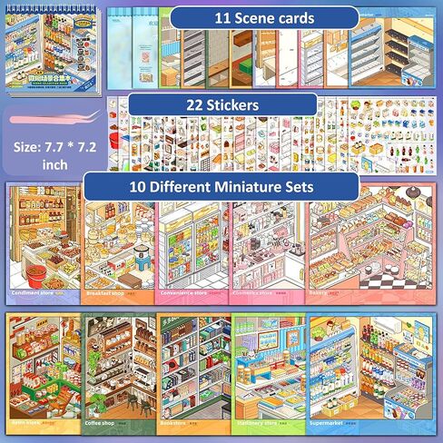 2026 New 3D Stickers Scene, 10 Sets Store Owner Restock Themed DIY Stickers Regular Size 3D Sticker Scenes for Adults Relief Stress Sticker Therapy (H) in Kuwait