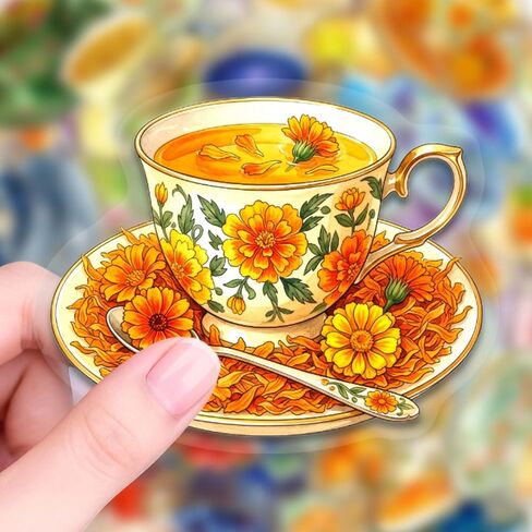 50PCS Watercolor Teacup Clear PET Stickers, Vintage Floral Tea Cup Transparent Die-Cut Decals, Aesthetic Waterproof Stickers for Journal Scrapbook Planner Laptop Water Bottle DIY Decor in Kuwait